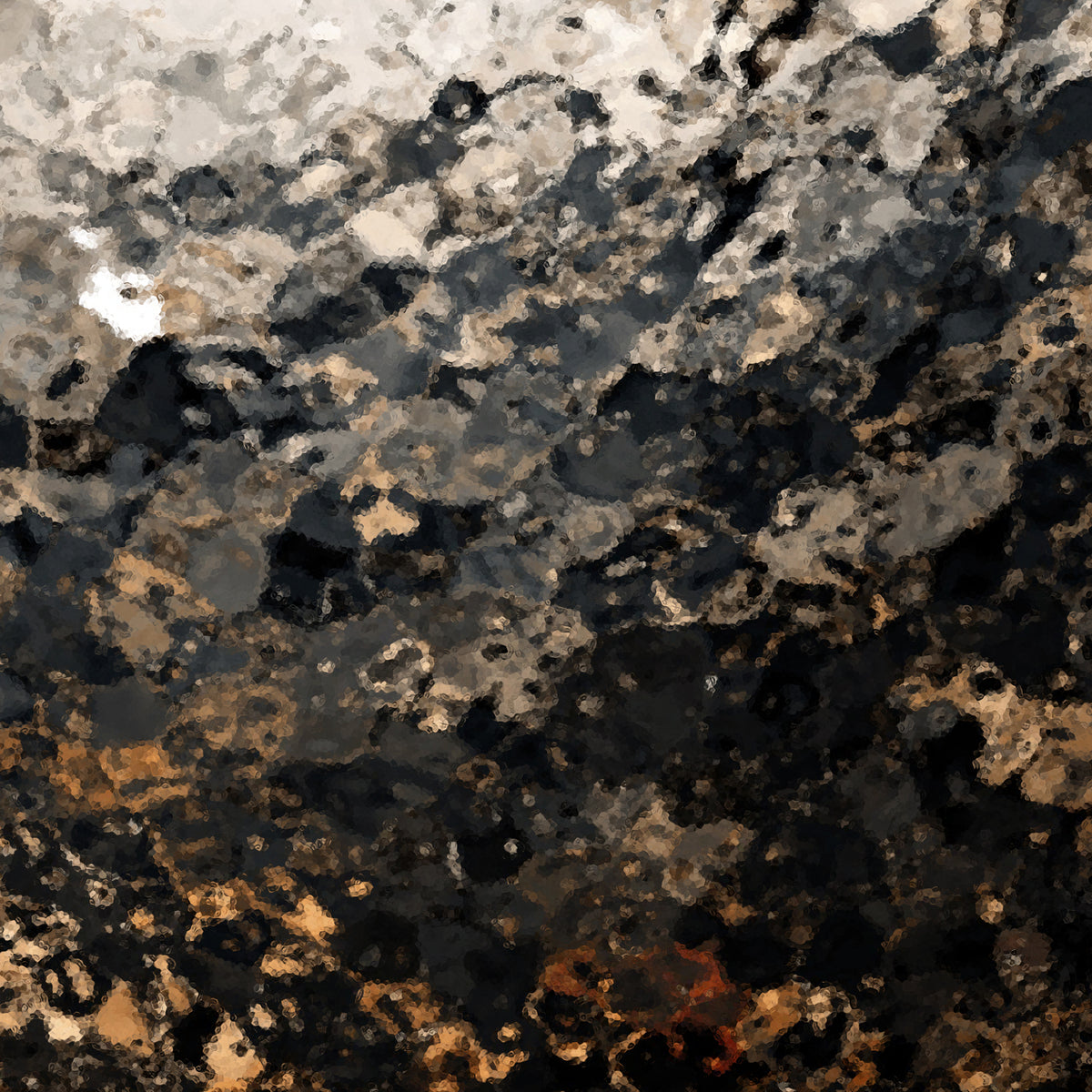 Caeli detail — lower ivory, charcoal, and copper texture